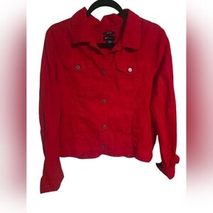 Jones New York Red 100% Linen Red Button-Up Jacket XL